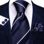 Hi-Tie Striped Solid Navy Blue Silk Mens Wedding Tie Gift Necktie For Men Quality Hanky Cufflink Business Party Fashion Designer