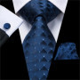 Hi-Tie Striped Solid Navy Blue Silk Mens Wedding Tie Gift Necktie For Men Quality Hanky Cufflink Business Party Fashion Designer