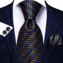 Hi-Tie Striped Solid Navy Blue Silk Mens Wedding Tie Gift Necktie For Men Quality Hanky Cufflink Business Party Fashion Designer
