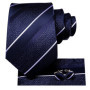 Hi-Tie Striped Solid Navy Blue Silk Mens Wedding Tie Gift Necktie For Men Quality Hanky Cufflink Business Party Fashion Designer