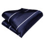 Hi-Tie Striped Solid Navy Blue Silk Mens Wedding Tie Gift Necktie For Men Quality Hanky Cufflink Business Party Fashion Designer