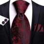 Hi-Tie Designer Striped Burgundy Black Silk Wedding Tie For Men Handky Cufflink Gift Men Necktie Fashion Business Party Dropship