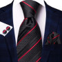Hi-Tie Designer Striped Burgundy Black Silk Wedding Tie For Men Handky Cufflink Gift Men Necktie Fashion Business Party Dropship