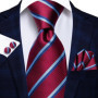 Hi-Tie Designer Striped Burgundy Black Silk Wedding Tie For Men Handky Cufflink Gift Men Necktie Fashion Business Party Dropship