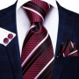 Hi-Tie Designer Striped Burgundy Black Silk Wedding Tie For Men Handky Cufflink Gift Men Necktie Fashion Business Party Dropship