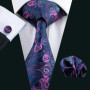 Fashion Silk Purple Solid Mens Wedding Tie Hanky Set Barry.Wang Designer Paisley Floral Neckties For Mens Gift Party Groom