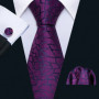 Fashion Silk Purple Solid Mens Wedding Tie Hanky Set Barry.Wang Designer Paisley Floral Neckties For Mens Gift Party Groom