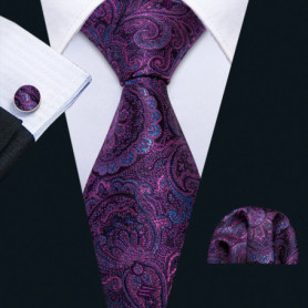 Fashion Silk Purple Solid Mens Wedding Tie Hanky Set Barry.Wang Designer Paisley Floral Neckties For Mens Gift Party Groom