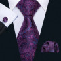 Fashion Silk Purple Solid Mens Wedding Tie Hanky Set Barry.Wang Designer Paisley Floral Neckties For Mens Gift Party Groom