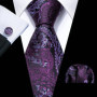 Fashion Silk Purple Solid Mens Wedding Tie Hanky Set Barry.Wang Designer Paisley Floral Neckties For Mens Gift Party Groom