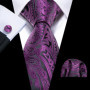 Fashion Silk Purple Solid Mens Wedding Tie Hanky Set Barry.Wang Designer Paisley Floral Neckties For Mens Gift Party Groom