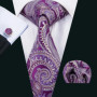 Fashion Silk Purple Solid Mens Wedding Tie Hanky Set Barry.Wang Designer Paisley Floral Neckties For Mens Gift Party Groom