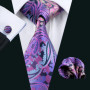 Fashion Silk Purple Solid Mens Wedding Tie Hanky Set Barry.Wang Designer Paisley Floral Neckties For Mens Gift Party Groom