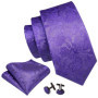 Fashion Silk Purple Solid Mens Wedding Tie Hanky Set Barry.Wang Designer Paisley Floral Neckties For Mens Gift Party Groom
