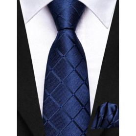 Hi-Tie Boy Silk Tie For Children Navy Blue Plaid Luxury Designer Handky Child Necktie 120CM Long 6CM Wide Fashion Student Tie