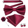 Hi-Tie Luxury Gold Silk Bow Ties for Men Fashion Men's Yellow Bowtie Handkerchief Cufflinks Brooch Set butterfly Wedding Set