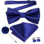 Hi-Tie Luxury Gold Silk Bow Ties for Men Fashion Men's Yellow Bowtie Handkerchief Cufflinks Brooch Set butterfly Wedding Set