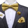 Hi-Tie Luxury Gold Silk Bow Ties for Men Fashion Men's Yellow Bowtie Handkerchief Cufflinks Brooch Set butterfly Wedding Set