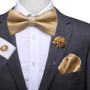 Hi-Tie Luxury Gold Silk Bow Ties for Men Fashion Men's Yellow Bowtie Handkerchief Cufflinks Brooch Set butterfly Wedding Set