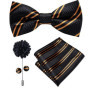 Hi-Tie Luxury Gold Silk Bow Ties for Men Fashion Men's Yellow Bowtie Handkerchief Cufflinks Brooch Set butterfly Wedding Set
