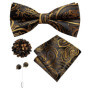 Hi-Tie Luxury Gold Silk Bow Ties for Men Fashion Men's Yellow Bowtie Handkerchief Cufflinks Brooch Set butterfly Wedding Set