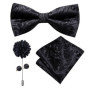 Hi-Tie Luxury Gold Silk Bow Ties for Men Fashion Men's Yellow Bowtie Handkerchief Cufflinks Brooch Set butterfly Wedding Set