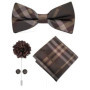 Hi-Tie Luxury Gold Silk Bow Ties for Men Fashion Men's Yellow Bowtie Handkerchief Cufflinks Brooch Set butterfly Wedding Set
