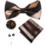 Hi-Tie Luxury Gold Silk Bow Ties for Men Fashion Men's Yellow Bowtie Handkerchief Cufflinks Brooch Set butterfly Wedding Set