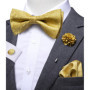 Hi-Tie Luxury Gold Silk Bow Ties for Men Fashion Men's Yellow Bowtie Handkerchief Cufflinks Brooch Set butterfly Wedding Set