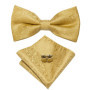 Hi-Tie Luxury Gold Silk Bow Ties for Men Fashion Men's Yellow Bowtie Handkerchief Cufflinks Brooch Set butterfly Wedding Set