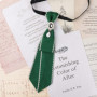 Hand Made Green Ribbon Tie Crystal Rhinestone Pearl Men Shirts British Girl Boys Neck Ties School Uniform Black Women Necktie