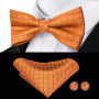 Hi-Tie Orange Tangerine Silk Mens Bow Tie Hankerchief Cufflinks Set Pre-tied Butterfly Knot Bowtie for Male Wedding Business