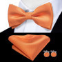 Hi-Tie Orange Tangerine Silk Mens Bow Tie Hankerchief Cufflinks Set Pre-tied Butterfly Knot Bowtie for Male Wedding Business