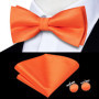 Hi-Tie Orange Tangerine Silk Mens Bow Tie Hankerchief Cufflinks Set Pre-tied Butterfly Knot Bowtie for Male Wedding Business