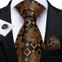Luxury Black Gold Paisley Striped Floral Silk Men's Tie Set Handkerchief Cufflinks Wedding Party Accessories Groom Gift for Men