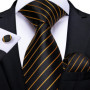 Luxury Black Gold Paisley Striped Floral Silk Men's Tie Set Handkerchief Cufflinks Wedding Party Accessories Groom Gift for Men