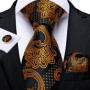 Luxury Black Gold Paisley Striped Floral Silk Men's Tie Set Handkerchief Cufflinks Wedding Party Accessories Groom Gift for Men