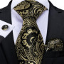 Luxury Black Gold Paisley Striped Floral Silk Men's Tie Set Handkerchief Cufflinks Wedding Party Accessories Groom Gift for Men