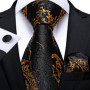 Luxury Black Gold Paisley Striped Floral Silk Men's Tie Set Handkerchief Cufflinks Wedding Party Accessories Groom Gift for Men