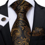 Luxury Black Gold Paisley Striped Floral Silk Men's Tie Set Handkerchief Cufflinks Wedding Party Accessories Groom Gift for Men