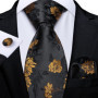 Luxury Black Gold Paisley Striped Floral Silk Men's Tie Set Handkerchief Cufflinks Wedding Party Accessories Groom Gift for Men