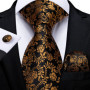 Luxury Black Gold Paisley Striped Floral Silk Men's Tie Set Handkerchief Cufflinks Wedding Party Accessories Groom Gift for Men