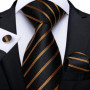 Luxury Black Gold Paisley Striped Floral Silk Men's Tie Set Handkerchief Cufflinks Wedding Party Accessories Groom Gift for Men