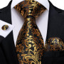 Luxury Black Gold Paisley Striped Floral Silk Men's Tie Set Handkerchief Cufflinks Wedding Party Accessories Groom Gift for Men