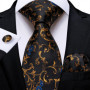 Luxury Black Gold Paisley Striped Floral Silk Men's Tie Set Handkerchief Cufflinks Wedding Party Accessories Groom Gift for Men