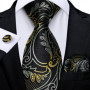 Luxury Black Gold Paisley Striped Floral Silk Men's Tie Set Handkerchief Cufflinks Wedding Party Accessories Groom Gift for Men