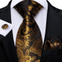 Luxury Black Gold Paisley Striped Floral Silk Men's Tie Set Handkerchief Cufflinks Wedding Party Accessories Groom Gift for Men