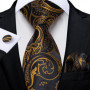 Luxury Black Gold Paisley Striped Floral Silk Men's Tie Set Handkerchief Cufflinks Wedding Party Accessories Groom Gift for Men