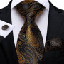 Luxury Black Gold Paisley Striped Floral Silk Men's Tie Set Handkerchief Cufflinks Wedding Party Accessories Groom Gift for Men