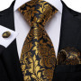 Luxury Black Gold Paisley Striped Floral Silk Men's Tie Set Handkerchief Cufflinks Wedding Party Accessories Groom Gift for Men